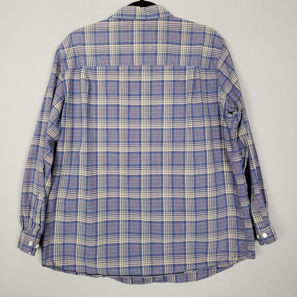 L.L Bean Flannel Button Up Blue Yellow Plaid 100% Cotton Fall Granola Girl Cabin - Picture 3 of 10